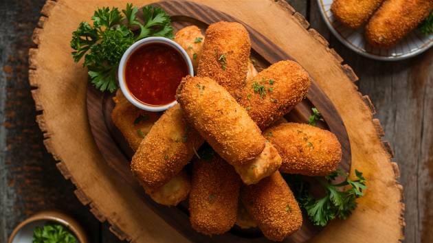 Coxinhas de frango fit assadas e douradas em um prato, acompanhadas de molho e salsinha fresca.